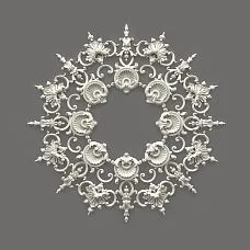 Star-shaped stucco decoration CPU-070 made of polyurethane, 765&times;765&times;18 mm, with eight-ray composition and fan-shaped elements
