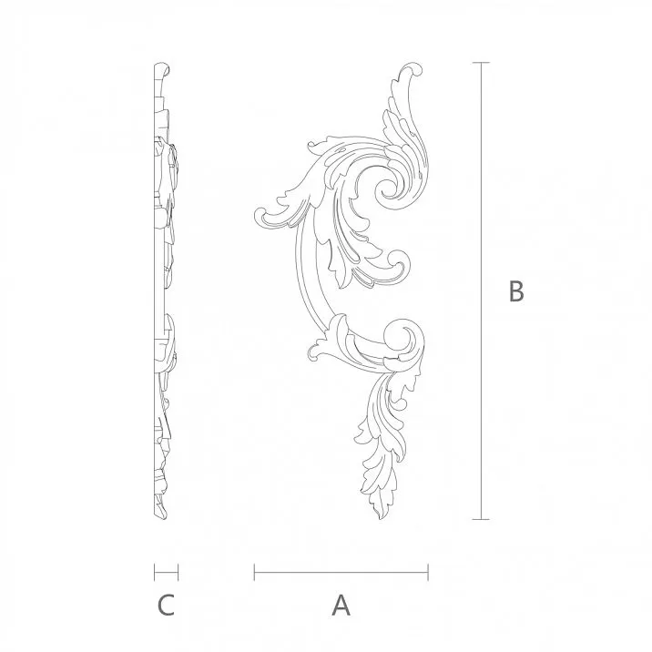 Wooden decorative element with carved flower design