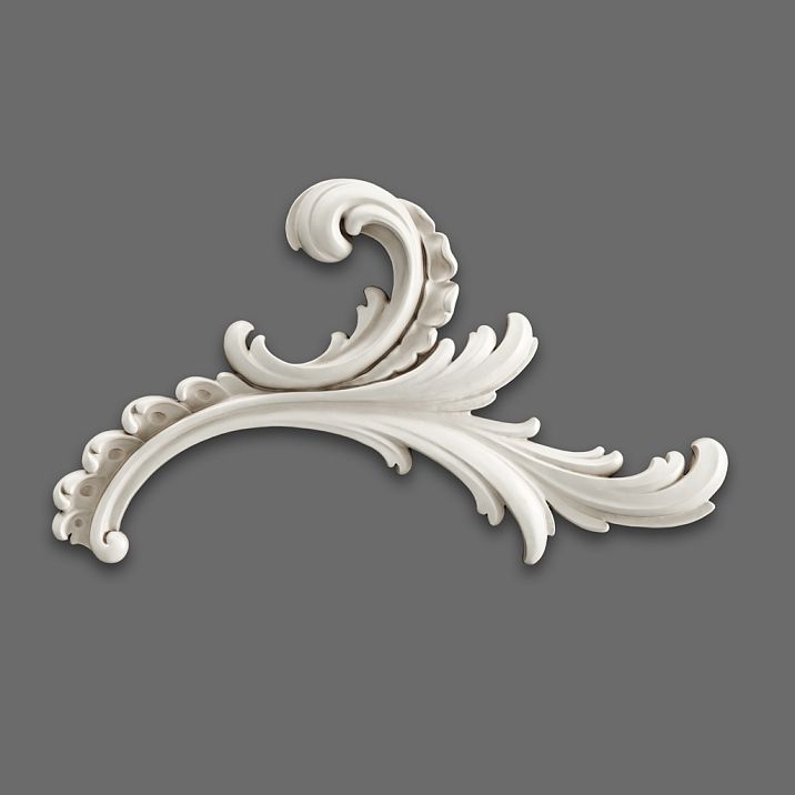 Relief decoration NPU-461R: elegant scroll from polyurethane with acanthus leaves