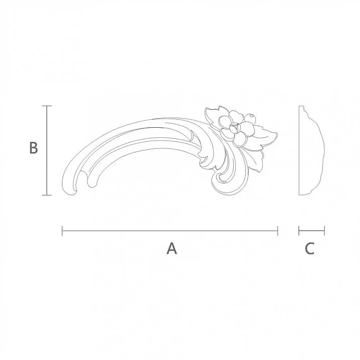 Wooden carved decor in the form of a branch with leaves, drawing