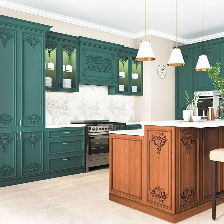 Application of wooden decor N-277 for cabinet facades in interior