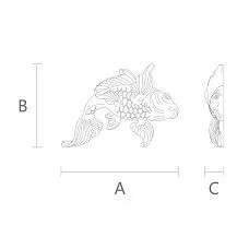 Drawing of decorative molding NPU-486 Fish with size indications.