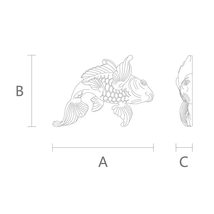 Drawing of decorative molding NPU-486 Fish with size indications.