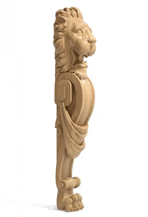 Carved wooden post with lion mask