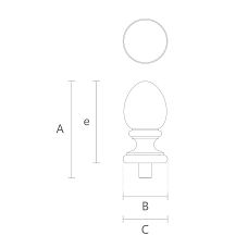 Wooden newel cap for post L-116 in the form of a convex ellipse drawing