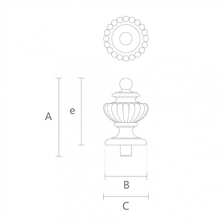Drawing of cap for post L-081 made of solid wood with carving