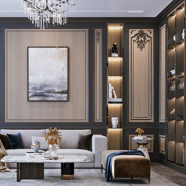 Polyurethane molding details on a classic wall