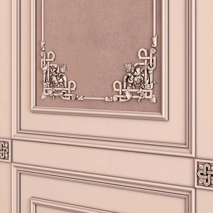 Carved wooden inlay N-326 on doors and walls, interior photo