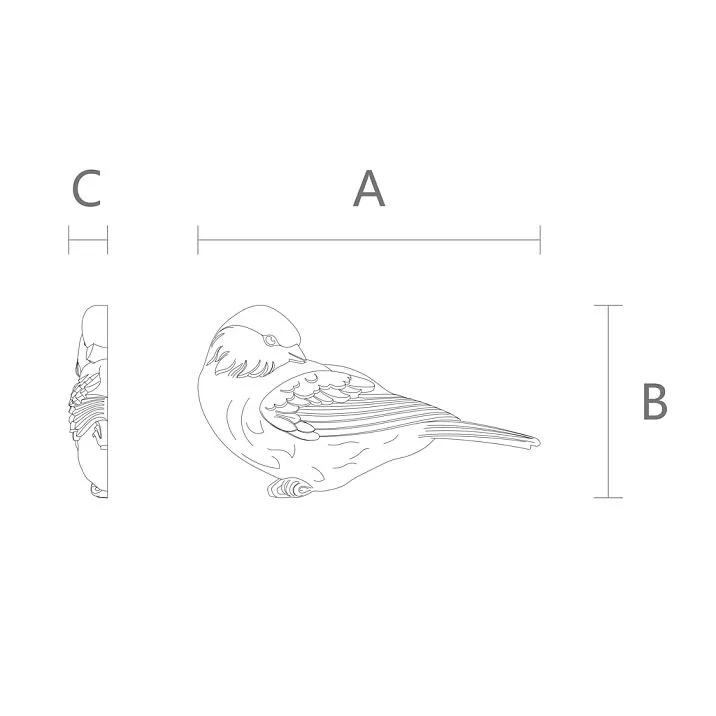 Wooden decor N-497R &mdash; dimensions and shape of the carved applique in the form of a bird