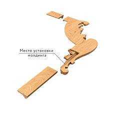 Carved applique MLD-3U-2L made of solid beech and oak with mounting scheme for molding