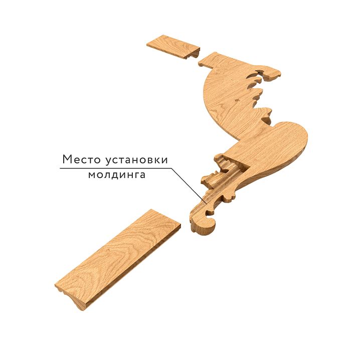 Carved applique MLD-3U-2L made of solid beech and oak with mounting scheme for molding