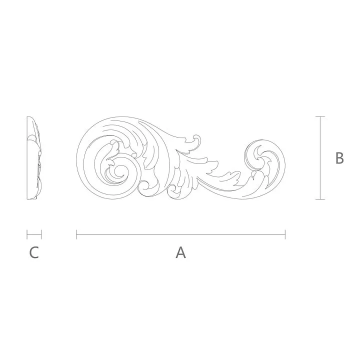 Polyurethane molding, applique NPU-120R, drawing for dimensions