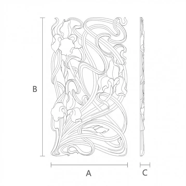 Wooden decorative element with wood carving - carved insert N-272R made of oak drawing