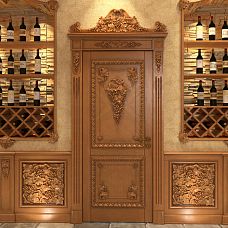 Wooden carved inlay N-260 from oak and beech, wine cellar decoration, interior photo