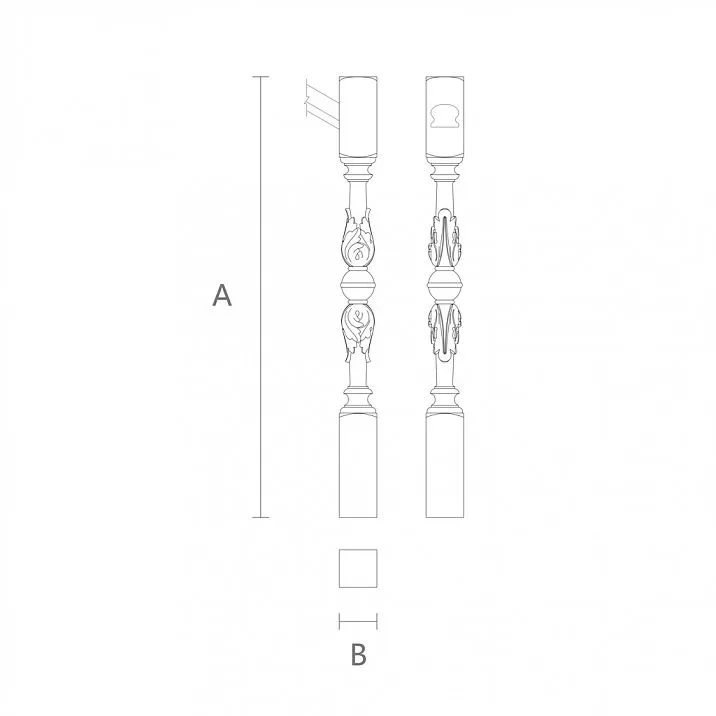Drawing of Carved Stair Post from Oak