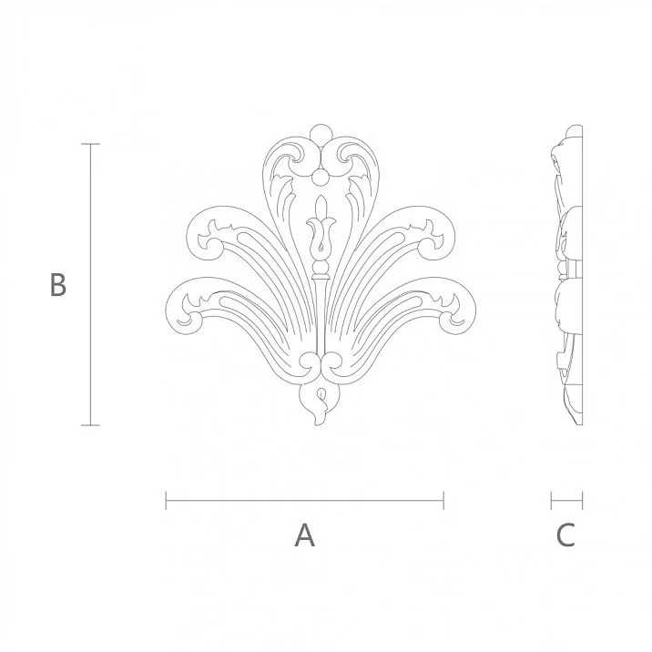 Wooden appliqu&eacute; with carved floral motif made of oak or beech &mdash; drawing