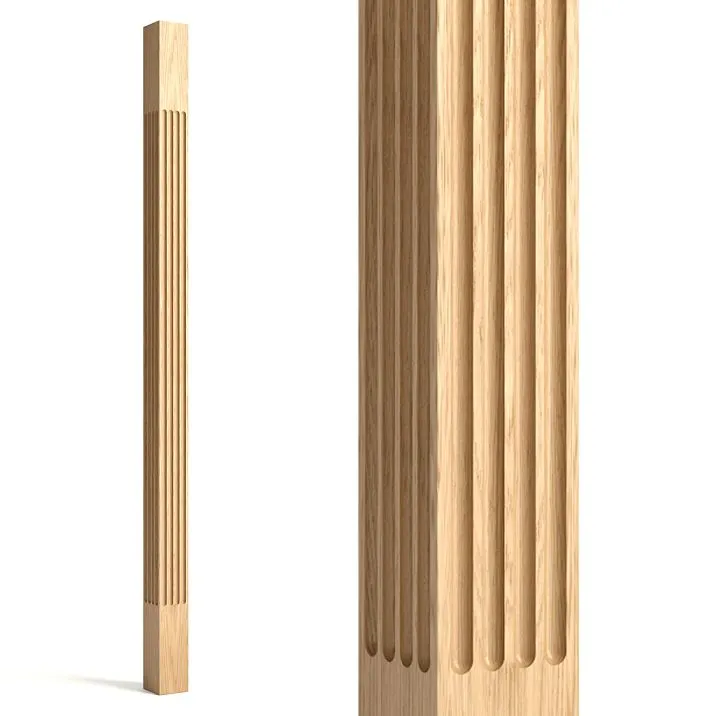 Wooden baluster L-099.1 with square cross-section and grooves