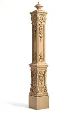 Support carved post from solid wood for staircase