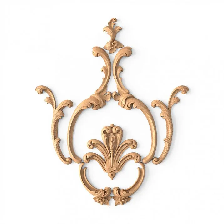 Wooden decor set with carved leaves and branches
