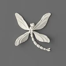 Polyurethane molding NPU-480 in the shape of a dragonfly, front view, white color.