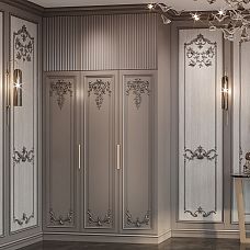 High-quality carved end cap view on cabinets, doors