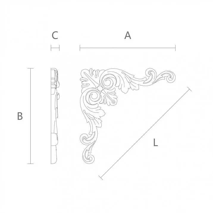 Carved applique N-133.1 made of wood for classic style furniture, drawing