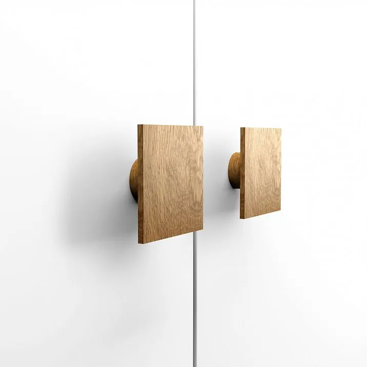 Furniture handles with wood finish on the front panel