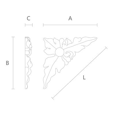 Corner деревянная накладка с резным узором листьев, цветов и завитков N-226L чертеж