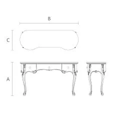 Adele 010-001 vanity drawing with dimensions, top view, front and side views
