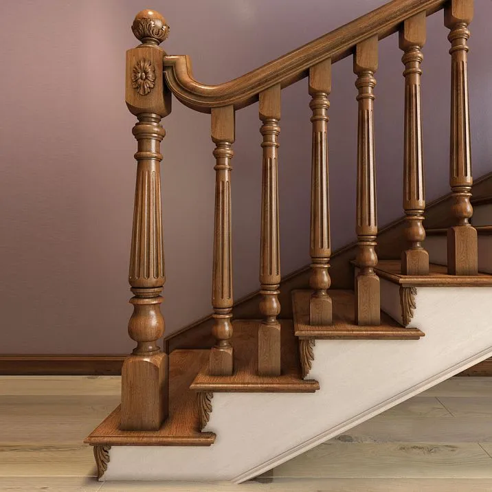 Wooden baluster with carved pattern for staircase railing