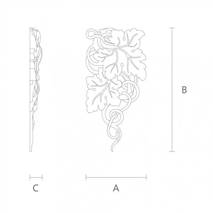 Wooden carved inlay with grape pattern for interior decoration drawing