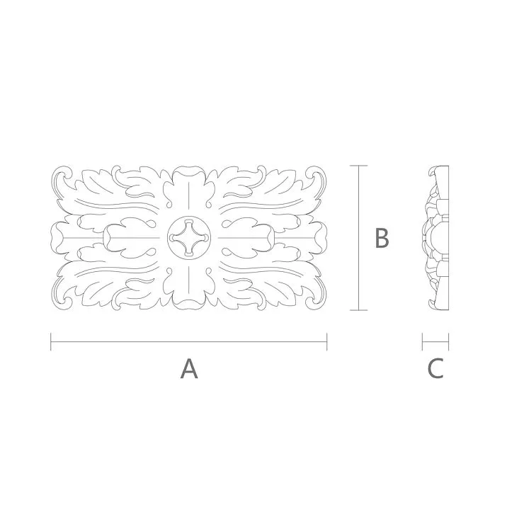 Rectangular decorative polyurethane rose RPU-068 for ceiling and wall stucco in interior design