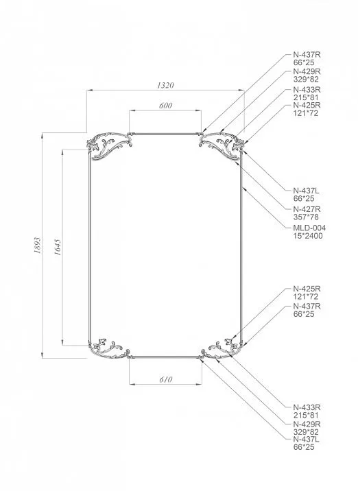 Set of 10 wooden appliques for furniture and interior decoration, drawing