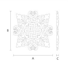 Wooden inlay with floral carving, drawing