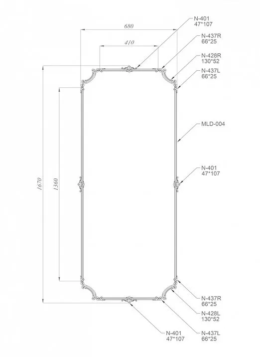Wooden interior decor set C-004-1-2 drawing