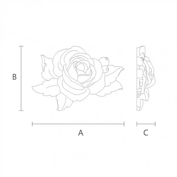 Wooden decorative element with rose bud N-473 drawing