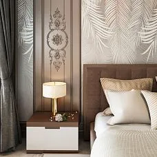 Carved details on the wall in the bedroom, wooden decor set C-017