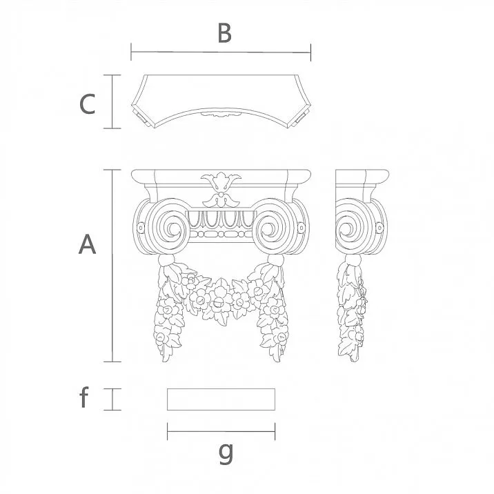 Drawing of carved capital KL-058 from solid wood