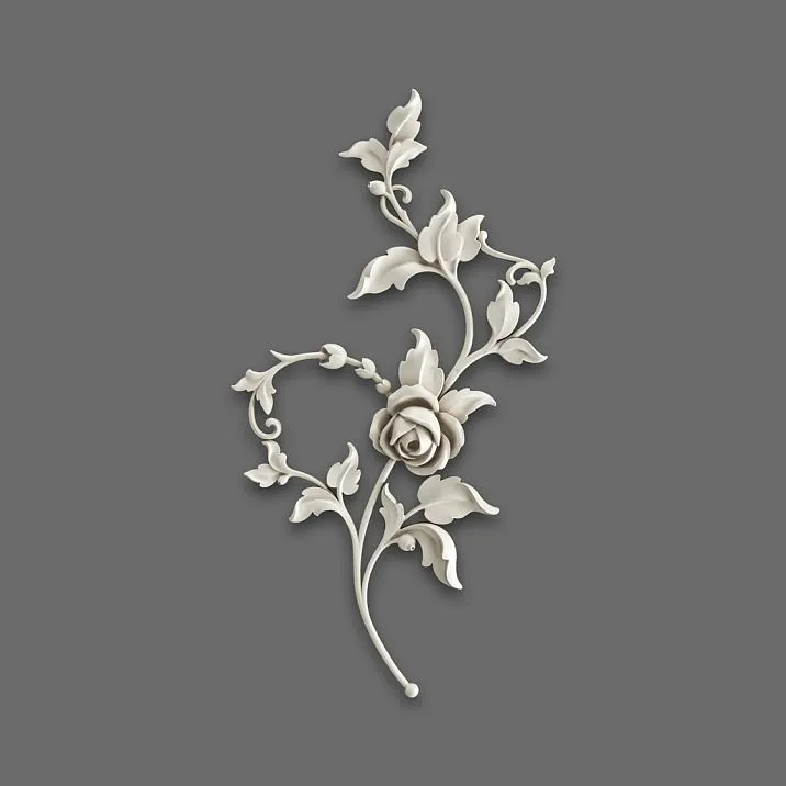 Relief decoration NPU-469L: branch with rose and leaves from polyurethane