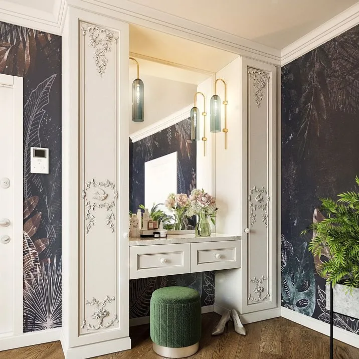 Furniture appliqu&eacute;s with carved pattern, carved appliqu&eacute; N-431R on furniture in interior