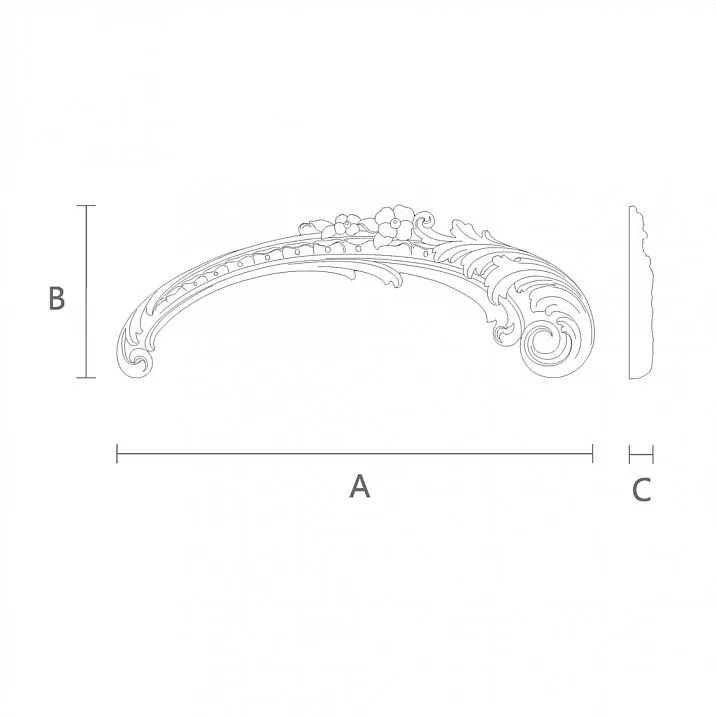 Wooden Decorative Element with Petals and Leaves N-460R Drawing