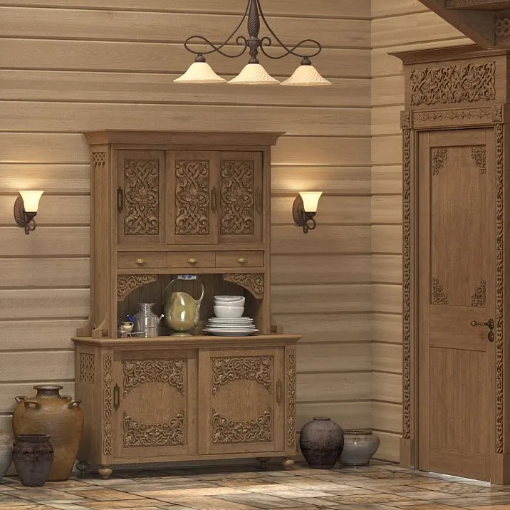 Carved wooden applique N-341 for interior decoration, photo of application