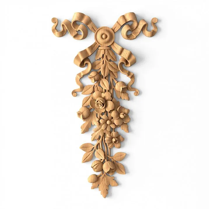 Wooden insert with carved leaves and branches