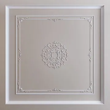 Компактный лепной декор CPU-069 из полиуретана размером 910×910×15 мм с классическим растительным орнаментом