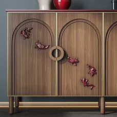 Carved Insert N-486 made of fish wood on furniture facade, drawer photo