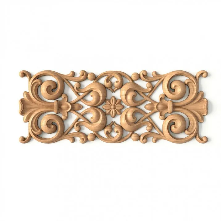 Carved applique IKN-013 from oak &mdash; decorative element with elegant floral ornament for church decor.