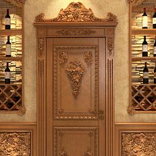 Door adorned with carved plaque N-252L from the "Grape" collection