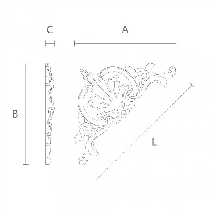 NPU-126 Molded Decoration, Polyurethane, 130 mm drawing
