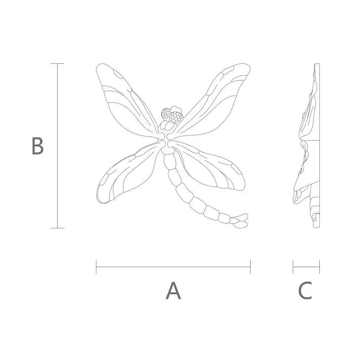 Schematic image and dimensions of molding NPU-480 (dragonfly made of polyurethane).