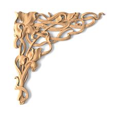 Wooden Carved Decor for Furniture or Facade in Leaf Shape with Patterns on Light Background